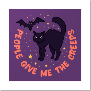 People give me the creeps a funny Halloween black cat Posters and Art